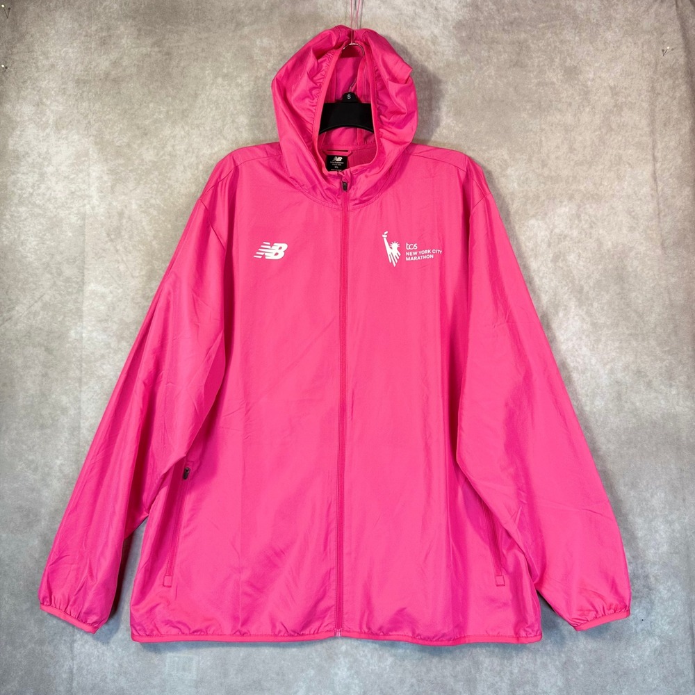 New Balance Windbreaker Women XL Pink Solid NYC Marathon Hooded Full Zip Jacket